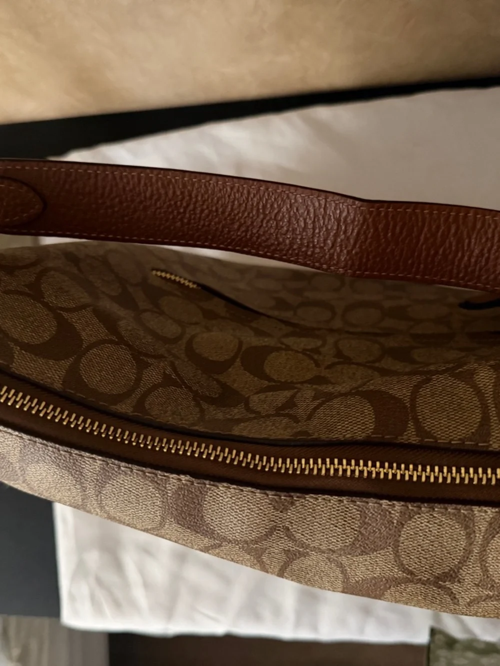 Coach Brown Signature Canvas Shoulder Bag with Leather Trim - Picture 3 of 4